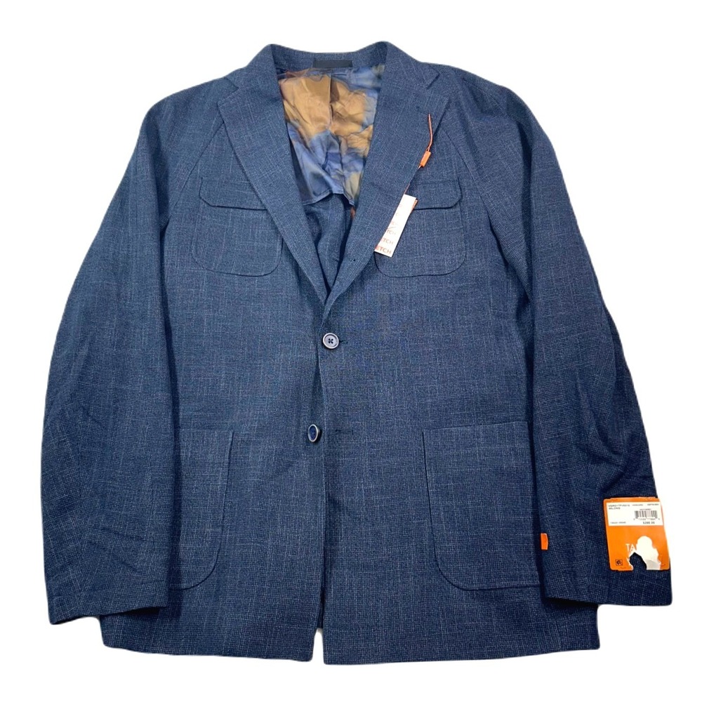 Tallia Slim-Fit Raglan Sport Coat Mens 40L 40 Navy Blue Grey Blazer $295‎ NEW